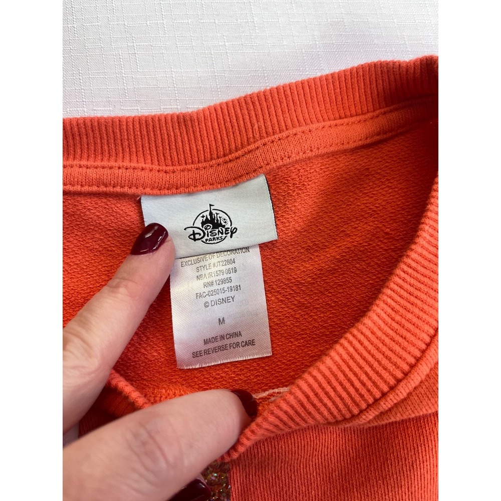 Disney Park Mickey Mouse Sweatshirt Womens sz M Coral/Orange Gold Sequin Glitzy - Picture 4 of 14